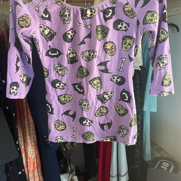 Pinup Couture Lavender Halloween Print Blouse - Picture 2 of 2